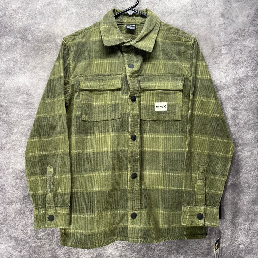 Hurley Green Plaid Corduroy Shirt Jacket Shacket Boys Size L Heavy Heritage NWT